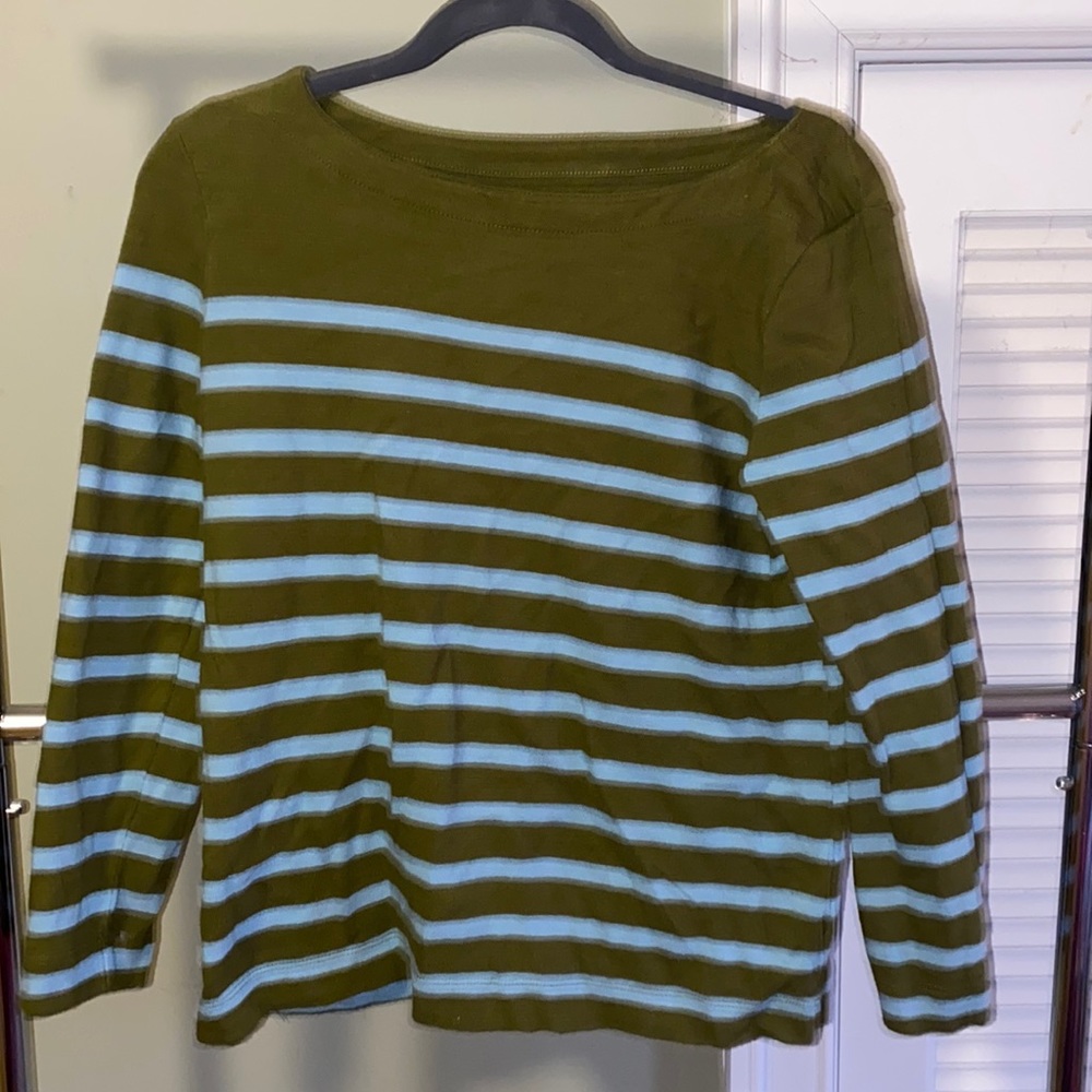 LOFT striped boatneck tee in color fresh bay leaf